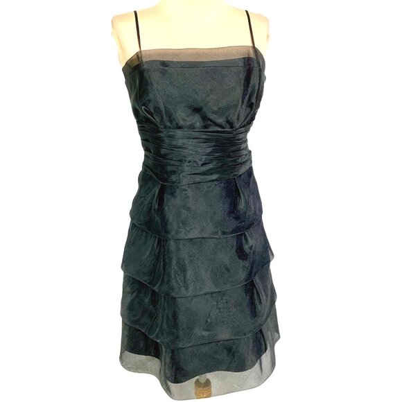 Max & Cleo Dresses & Skirts - Max & Cleo Black Cocktail Dress Tiered Design Adjustable Size 8 Chiffon Organza